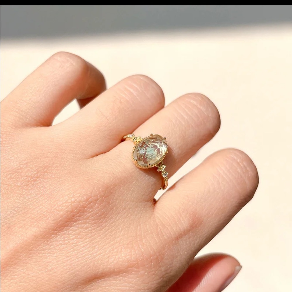Snowflake White Crystal Ring – Gold-Plated Sterling Silver with Natural Genstone - Picture 2 of 5